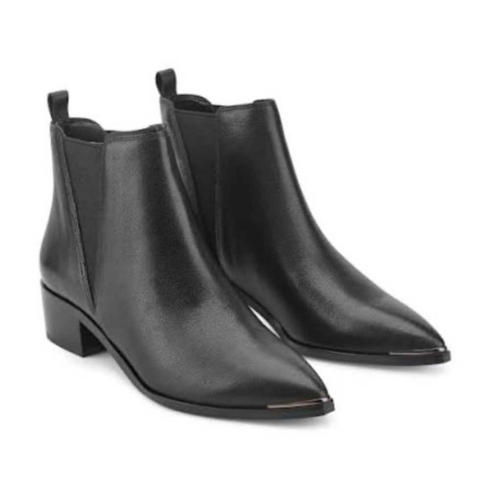 Marc Fisher LTD Yale Black Leather Pointed Toe Chelsea Ankle Boots Womens 10M